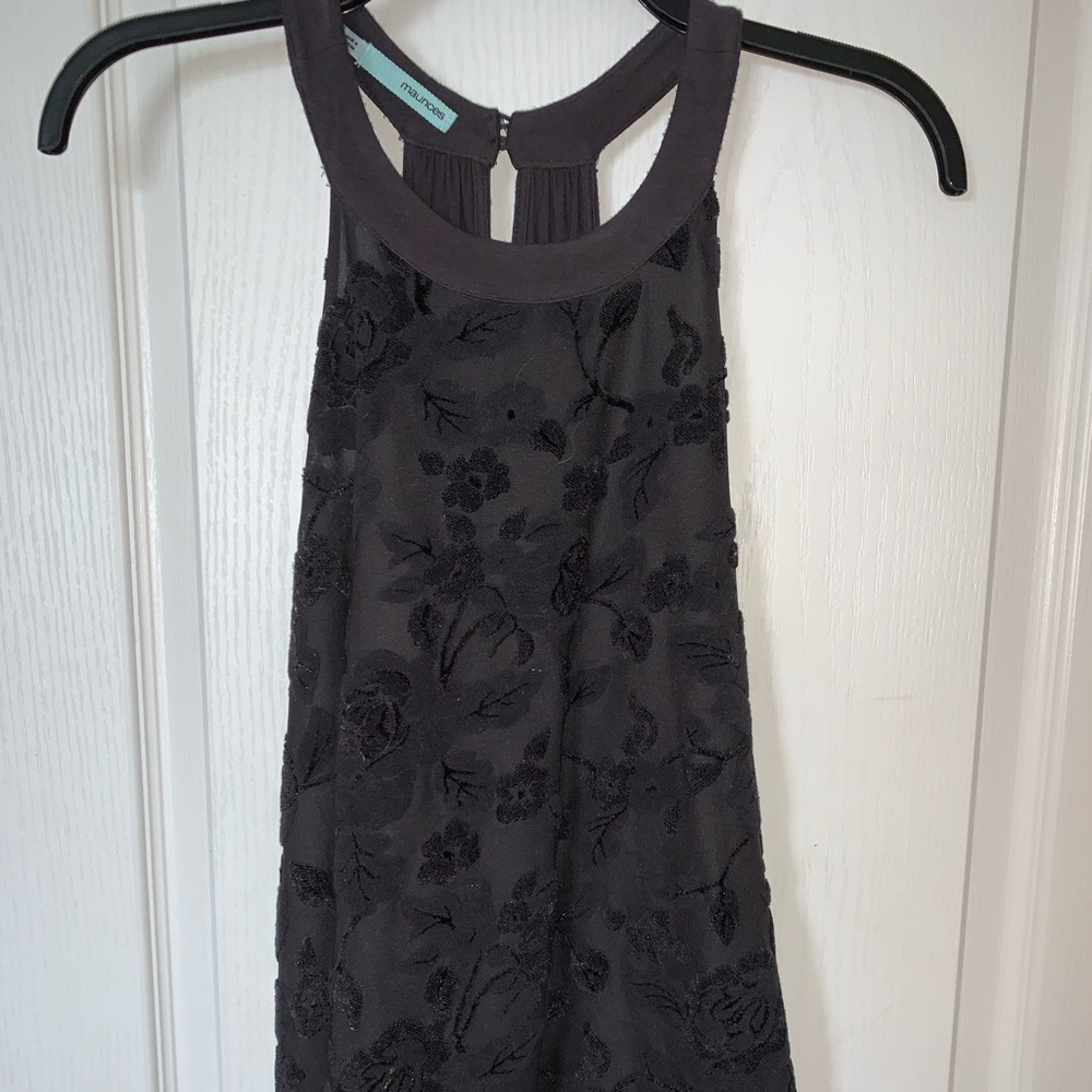 Navy high neck tank with floral embroidered